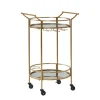 Kirkland's Home Gold Metal Frame Bar Cart With Mirrored Shelves- Kitchen Islands & Bar Carts
