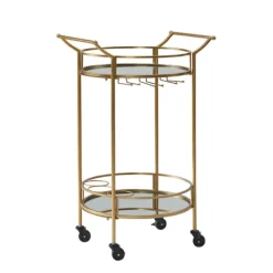 Kirkland's Home Gold Metal Frame Bar Cart With Mirrored Shelves- Kitchen Islands & Bar Carts