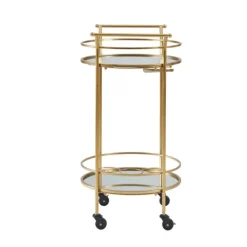 Kirkland's Home Gold Metal Frame Bar Cart With Mirrored Shelves- Kitchen Islands & Bar Carts
