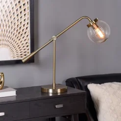 Kirkland's Home Gold Metal Glass Task Shade Table Lamp- Table Lamps