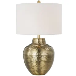 Kirkland's Home Gold Metal Hammered Cream Shade Table Lamp- Table Lamps