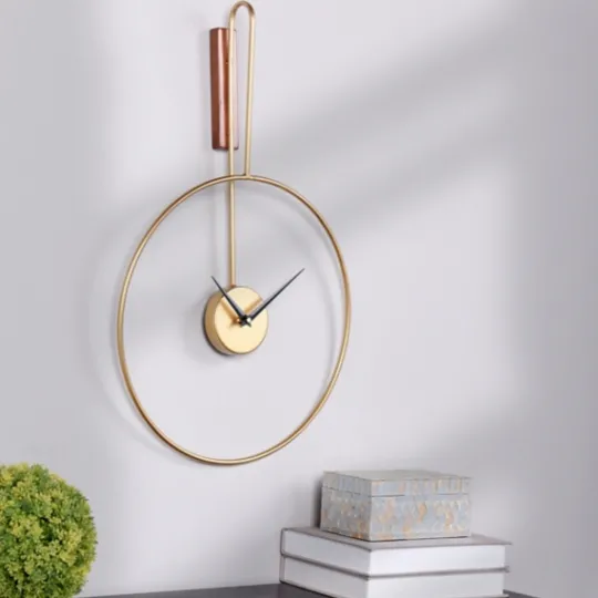 Kirkland's Home Gold Metal Open Back Clock With Wood Block- Clocks