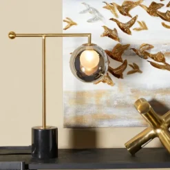 Kirkland's Home Gold Metal Smoked Glass Shade Table Lamp- Table Lamps
