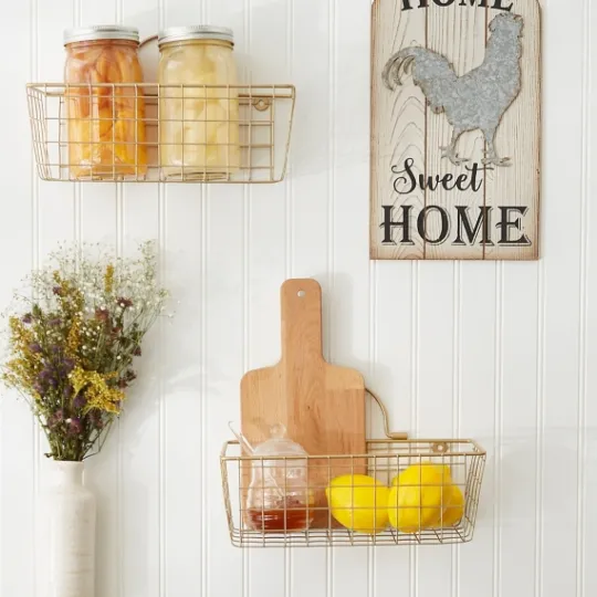 Kirkland's Home Gold Metal Wire Cage Wall Baskets, Set Of 2- Wall Storage