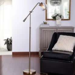 Kirkland's Home Gold Ribbed Glass Task Floor Lamp- Floor Lamps