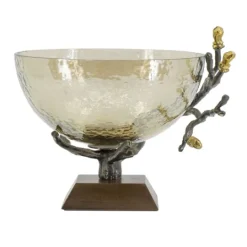 Kirkland's Home Gold Tipped Walnut Wood Glass Bowl- Decorative Bowls & Jars
