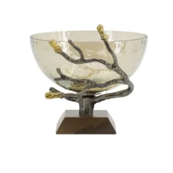 Kirkland's Home Gold Tipped Walnut Wood Glass Bowl- Decorative Bowls & Jars