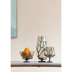Kirkland's Home Gold Tipped Walnut Wood Glass Bowl- Decorative Bowls & Jars