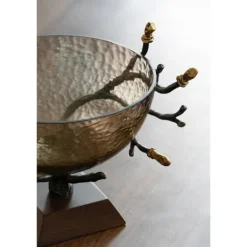 Kirkland's Home Gold Tipped Walnut Wood Glass Bowl- Decorative Bowls & Jars