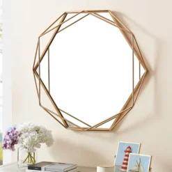 Kirkland's Home Gold Wire Metal Hexagon Frame Wall Mirror- Decorative Mirrors