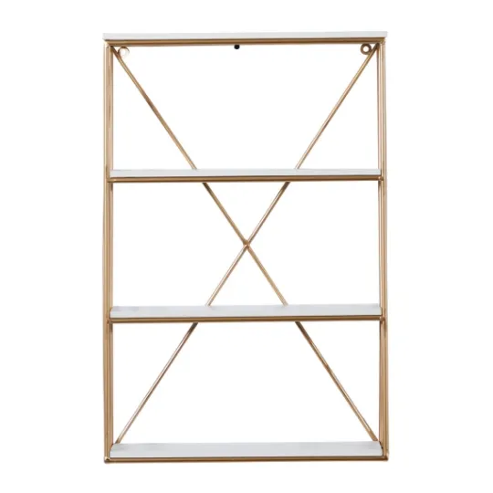 Kirkland's Home Gold X-Frame Daisy White Wood Wall Shelf- Shelves