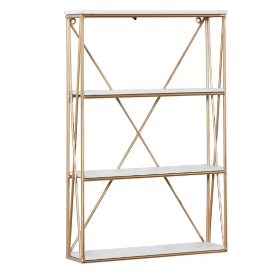 Kirkland's Home Gold X-Frame Daisy White Wood Wall Shelf- Shelves