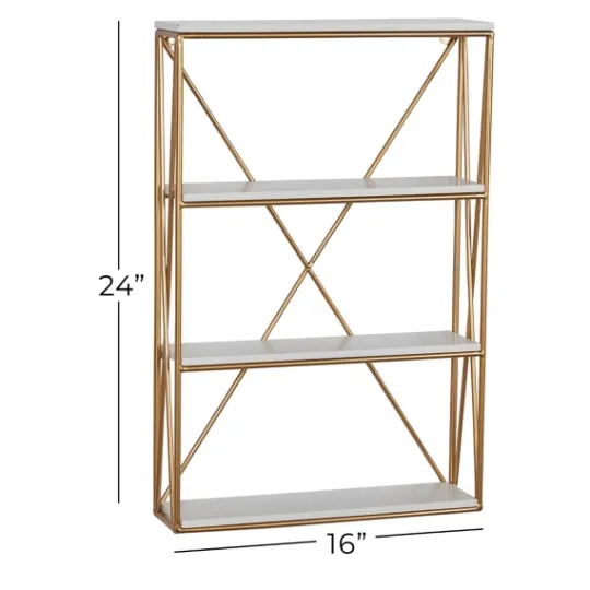 Kirkland's Home Gold X-Frame Daisy White Wood Wall Shelf- Shelves
