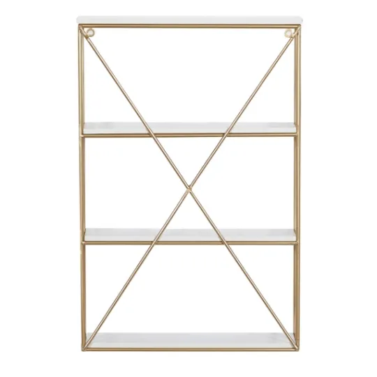 Kirkland's Home Gold X-Frame Daisy White Wood Wall Shelf- Shelves