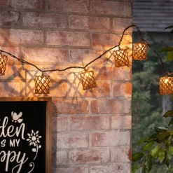 Kirkland's Home Golden Brown Rattan Weave Outdoor String Lights- Outdoor Lighting
