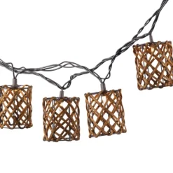 Kirkland's Home Golden Brown Rattan Weave Outdoor String Lights- Outdoor Lighting