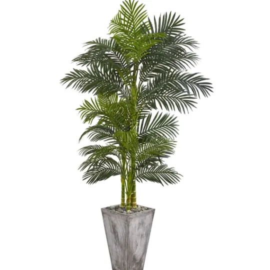 Kirkland's Home Golden Crane Palm Tree And Cement Planter, 84 In.- Trees & Topiaries