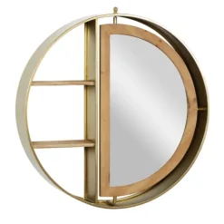 Kirkland's Home Golden Floating Shelf With Half-Moon Mirror- Shelves