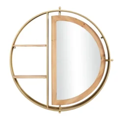 Kirkland's Home Golden Floating Shelf With Half-Moon Mirror- Shelves