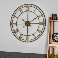 Kirkland's Home Golden Open Face Industrial Wall Clock- Clocks