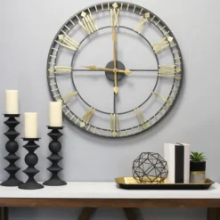 Kirkland's Home Golden Open Face Industrial Wall Clock- Clocks