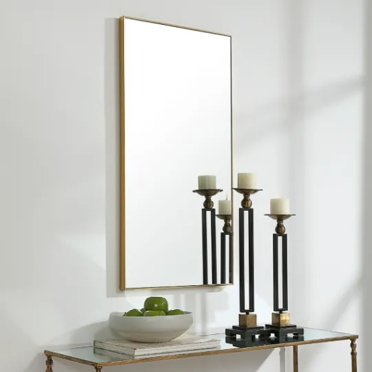 Kirkland's Home Golden Simple Rectangular Frame Wall Mirror- Framed Mirrors