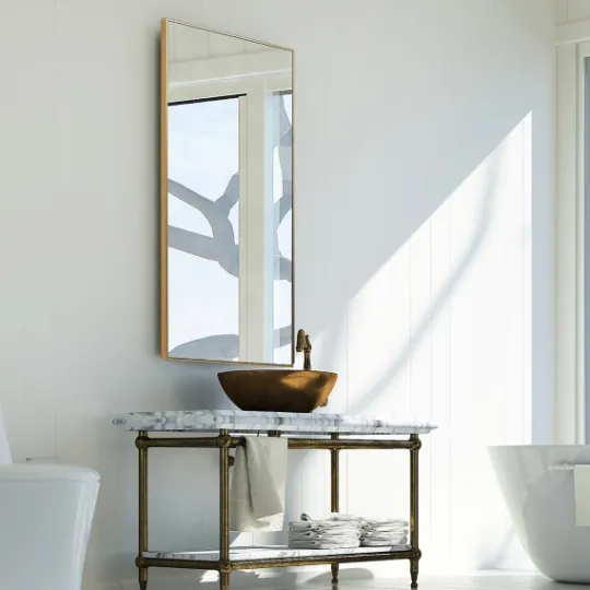 Kirkland's Home Golden Simple Rectangular Frame Wall Mirror- Framed Mirrors