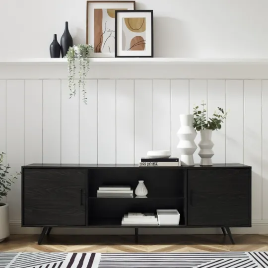 Kirkland's Home Graphite 2-Door Glass Shelf Media Cabinet- Tv Stands & Media Consoles