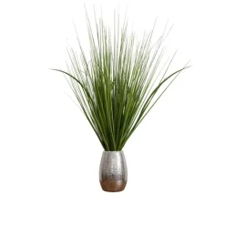 Kirkland's Home Grass Arrangement In Crackled Silver Pot- Arrangements & Greenery