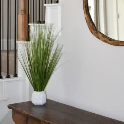 Kirkland's Home Grass Arrangement In White Ribbed Pot- Arrangements & Greenery