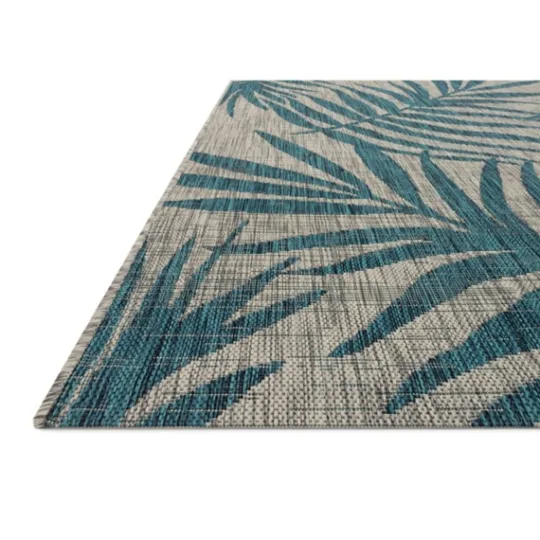 Kirkland's Home Gray And Aqua Palm Leaves Outdoor Area Rug, 5X7- Outdoor Rugs