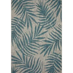 Kirkland's Home Gray And Aqua Palm Leaves Outdoor Area Rug, 7X10- Outdoor Rugs
