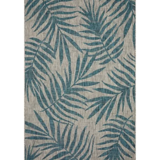 Kirkland's Home Gray And Aqua Palm Leaves Outdoor Area Rug, 7X10- Outdoor Rugs