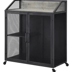 Kirkland's Home Gray And Black Mesh 2-Door Bar Cart- Kitchen Islands & Bar Carts