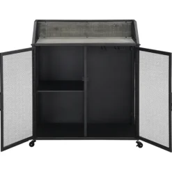 Kirkland's Home Gray And Black Mesh 2-Door Bar Cart- Kitchen Islands & Bar Carts