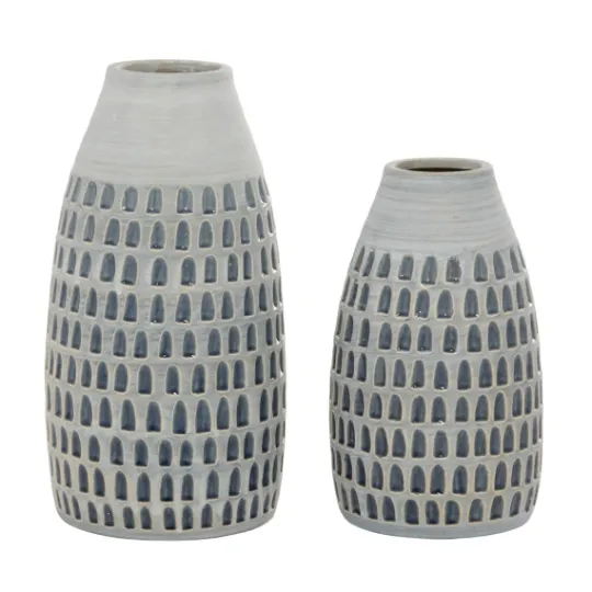 Kirkland's Home Gray And Blue Grooved Vases, Set Of 2- Vases