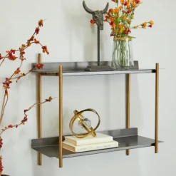 Kirkland's Home Gray And Brass Metal Wall Shelf- Shelves