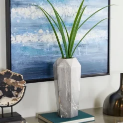 Kirkland's Home Gray And Gold Faux Marble Geometric Vase- Vases