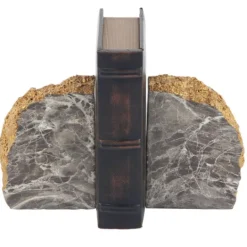Kirkland's Home Gray And Gold Marble Geode Bookends, Set Of 2- Decorative Accents