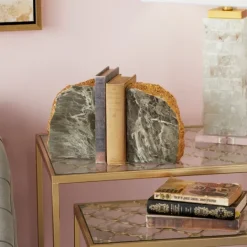 Kirkland's Home Gray And Gold Marble Geode Bookends, Set Of 2- Decorative Accents