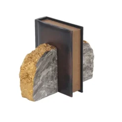 Kirkland's Home Gray And Gold Marble Geode Bookends, Set Of 2- Decorative Accents