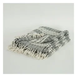 Kirkland's Home Gray And Ivory Striped Cotton Throw- Blankets & Throws