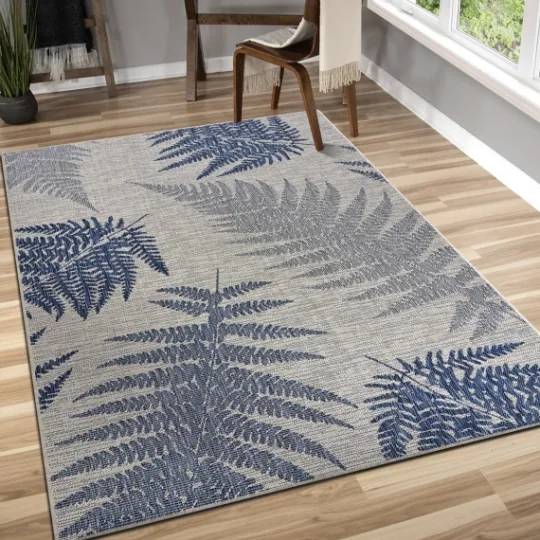 Kirkland's Home Gray And Navy Falling Ferns Outdoor Area Rug, 5X7- Outdoor Rugs
