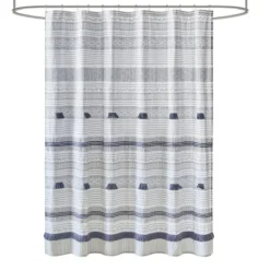 Kirkland's Home Gray And Navy Striped Fringe Shower Curtain- Shower Curtains