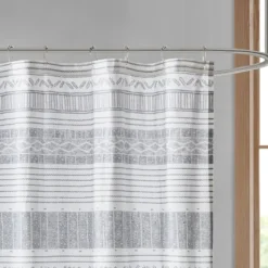 Kirkland's Home Gray And Navy Striped Fringe Shower Curtain- Shower Curtains