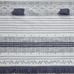 Kirkland's Home Gray And Navy Striped Fringe Shower Curtain- Shower Curtains