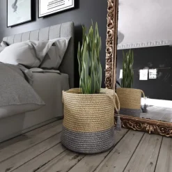 Kirkland's Home Gray And Tan Woven Jute Basket With Tassel, 19 In.- Baskets & Boxes