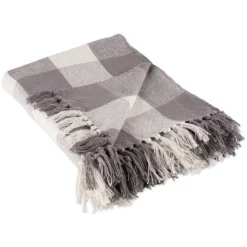 Kirkland's Home Gray And White Buffalo Check Woven Fringe Throw- Blankets & Throws