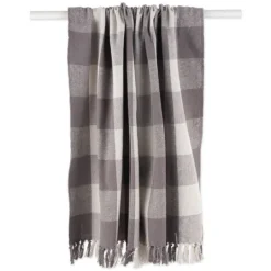 Kirkland's Home Gray And White Buffalo Check Woven Fringe Throw- Blankets & Throws