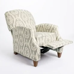 Kirkland's Home Gray And White Damask Upholstered Recliner- Accent Chairs